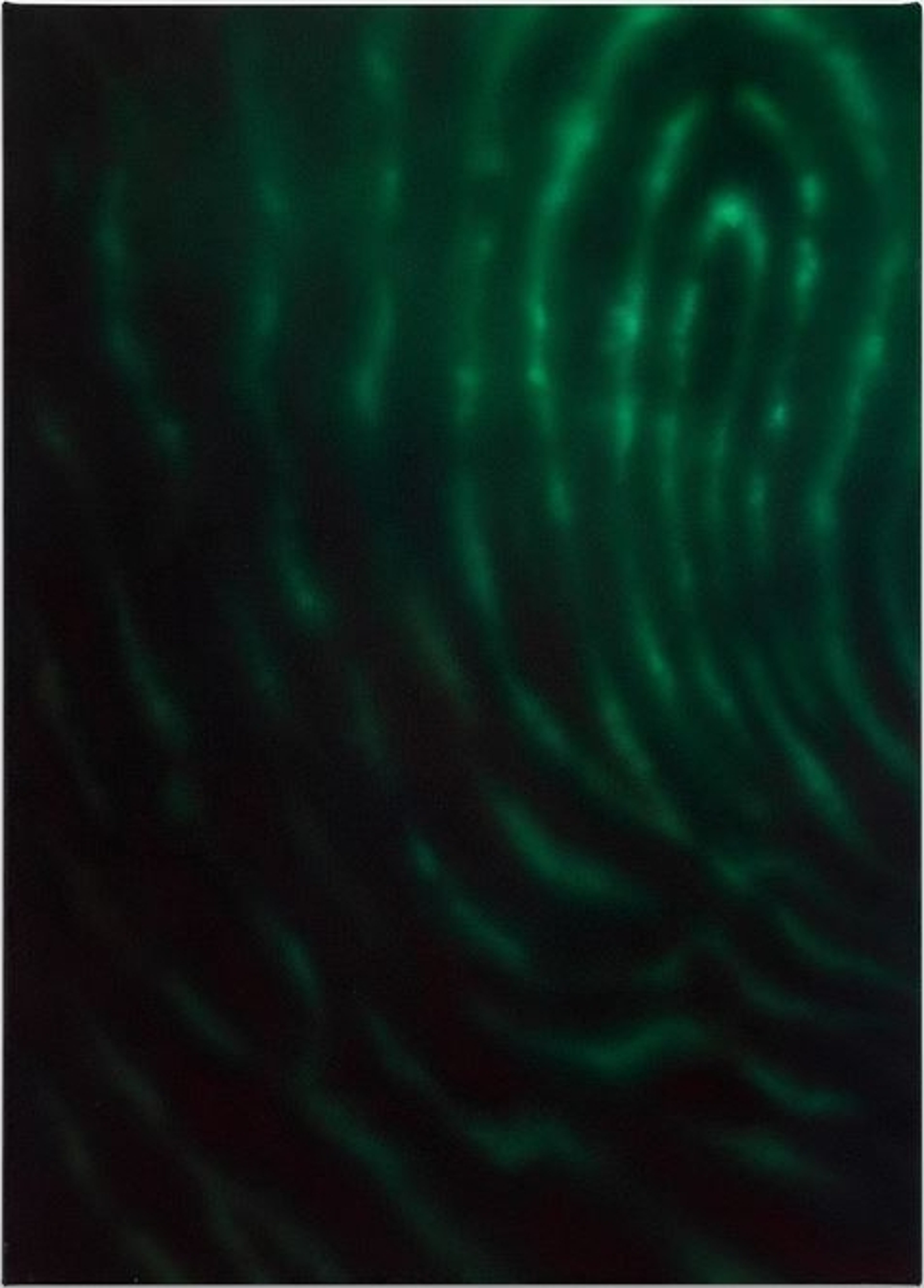 Une image montre des motifs verts ondulés sur un fond sombre.
