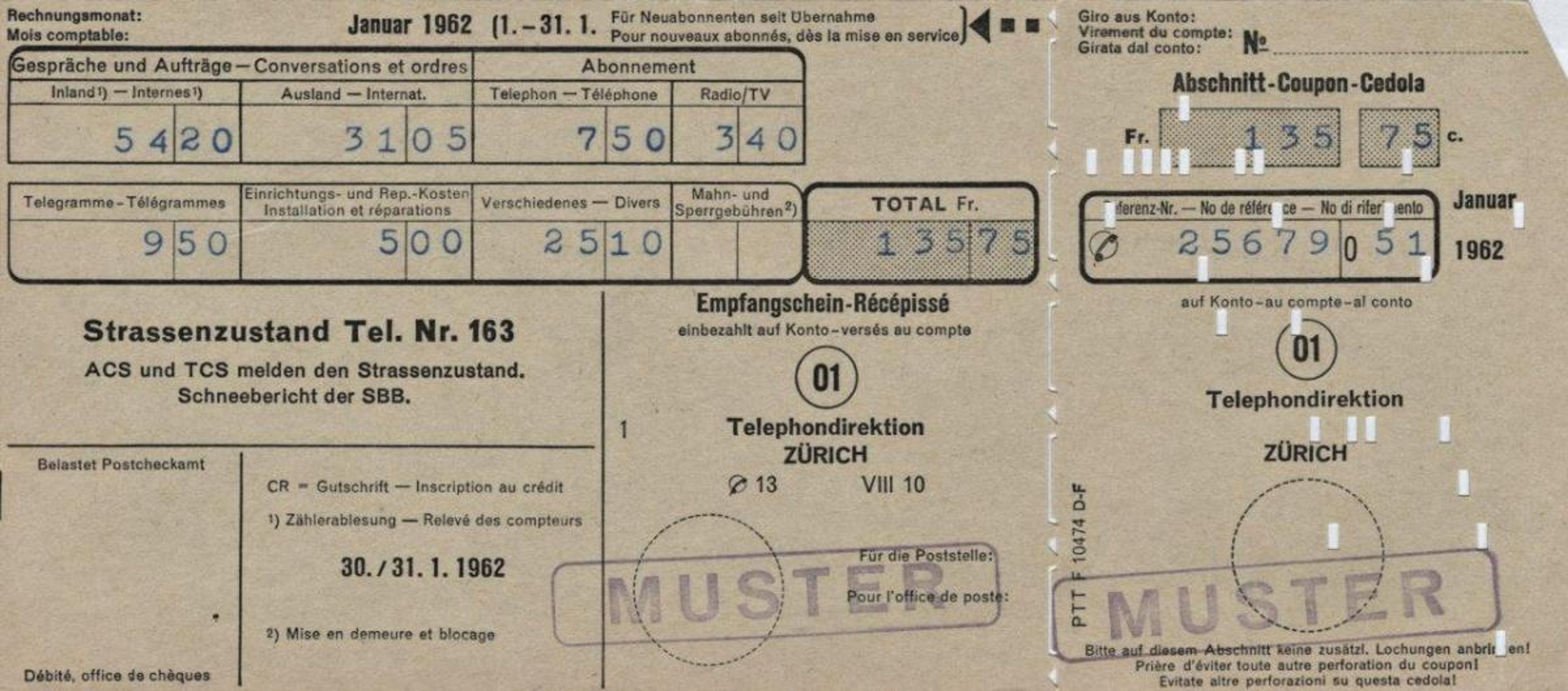 Ein Blick in die Vergangenheit: Eine «Einzahlungskarte» wie sie im Jahre 1962 ausgesehen hatte I Quelle: PTT-Archiv, Formular Nr. 10474, Einzahlungskarte, 1962