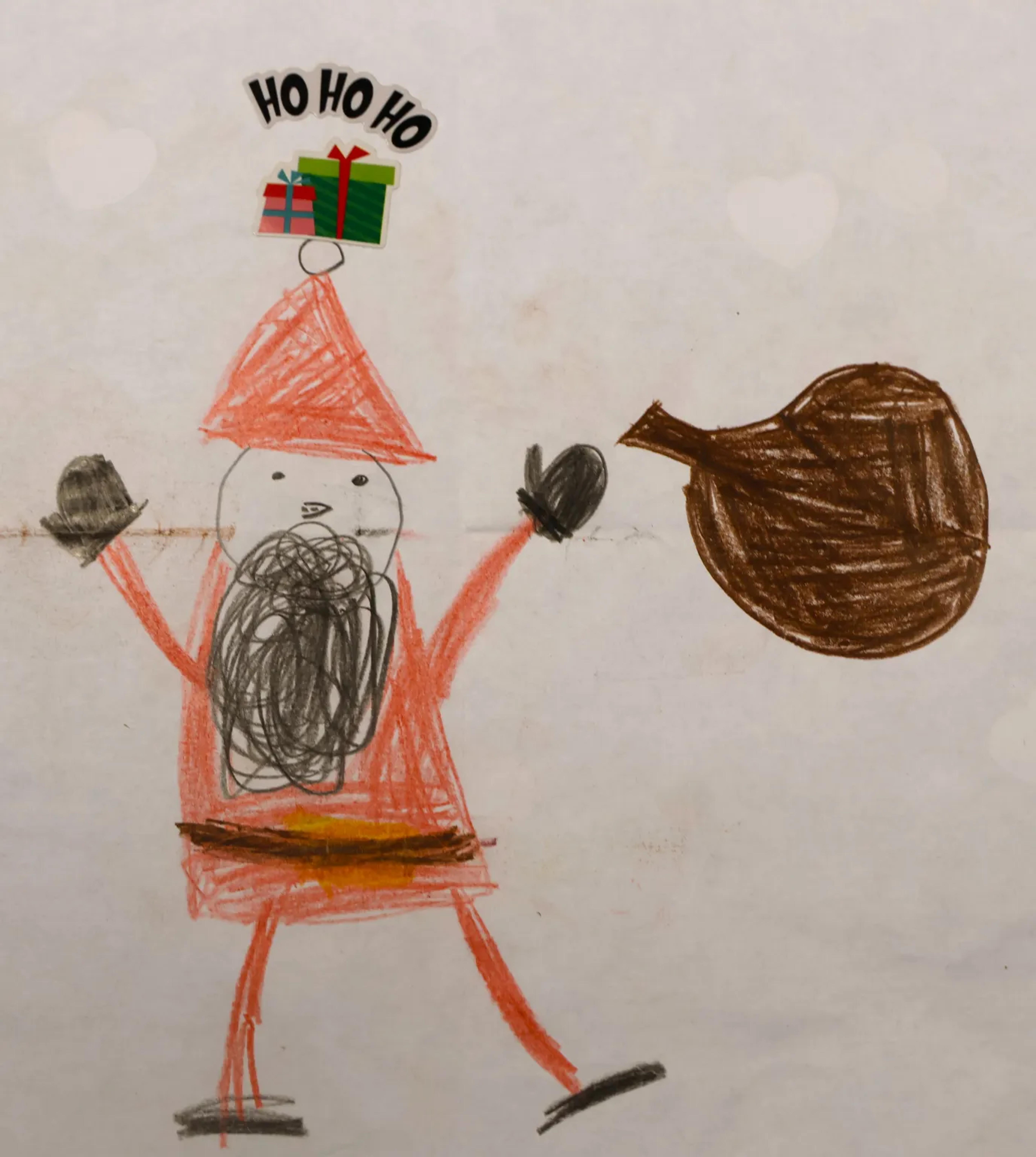 Kinderzeichnung: Weihnachtsmann mit Sack